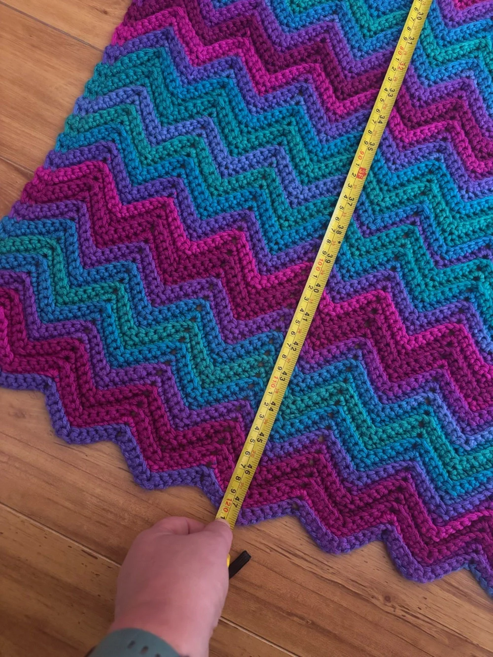 Handmade Rainbow Chevron Crochet Blanket Multicolored Ripple Throw 32x47 Accent